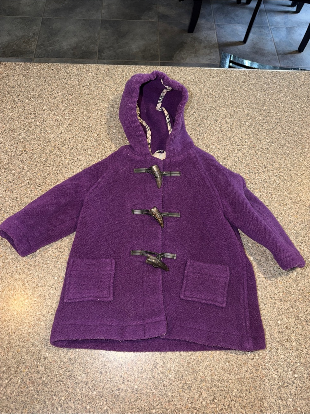 Burberry Kids Purple Wool Hooded Toggle Pea Coat